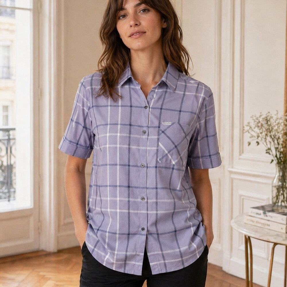 Columbia Anytime Casual Stretch Shirt XS Gray Windowpane NWT